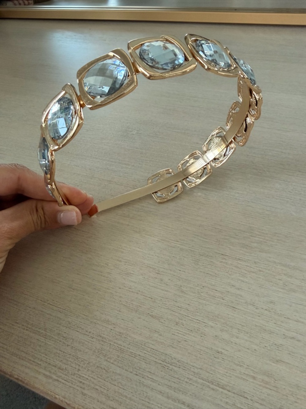 Gold Headband with Clear Faceted Gems